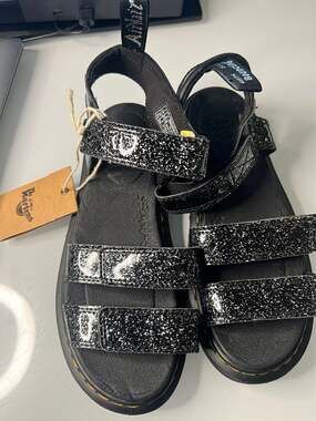 Dr. Martens Youth Klaire J Black Cosmic Glitter Strappy Sandals
